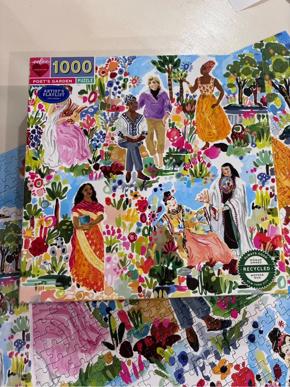 eeBoo Poet's Garden 1000-Piece Jigsaw Puzzle - Colorful Floral & Figures